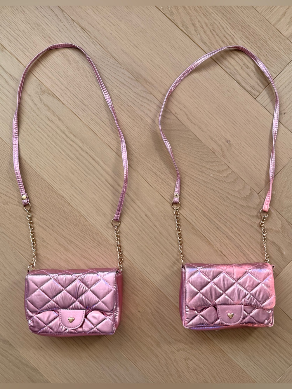 Quilted Metallic Pink Crossbody Bag - Kids Shoulder Purse x2